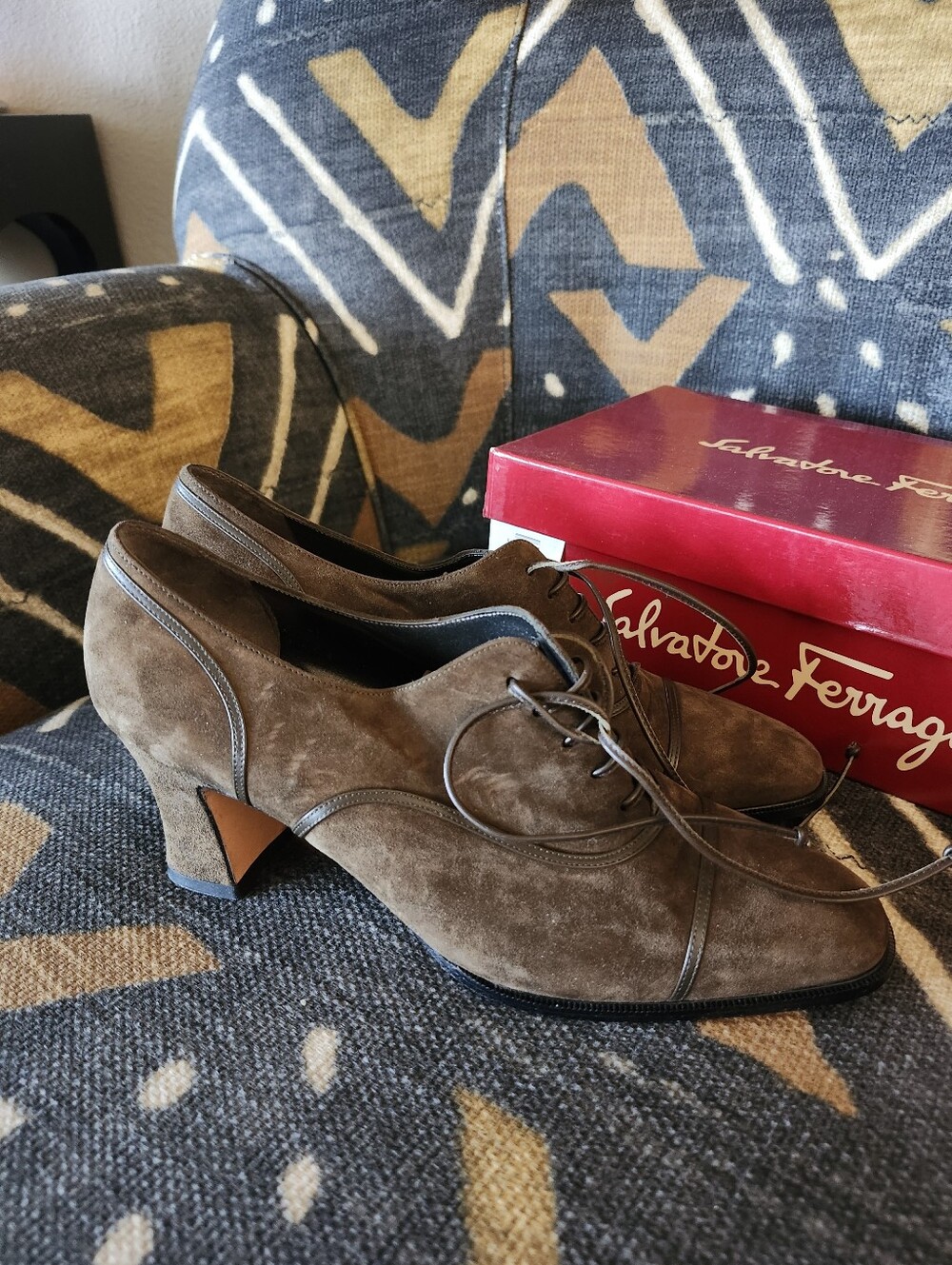 Sale 🥰 Salvatore Ferragamo Favola Suede Lace-Up Heels 7.5B New Vintage AMAZING - Picture 7 of 7